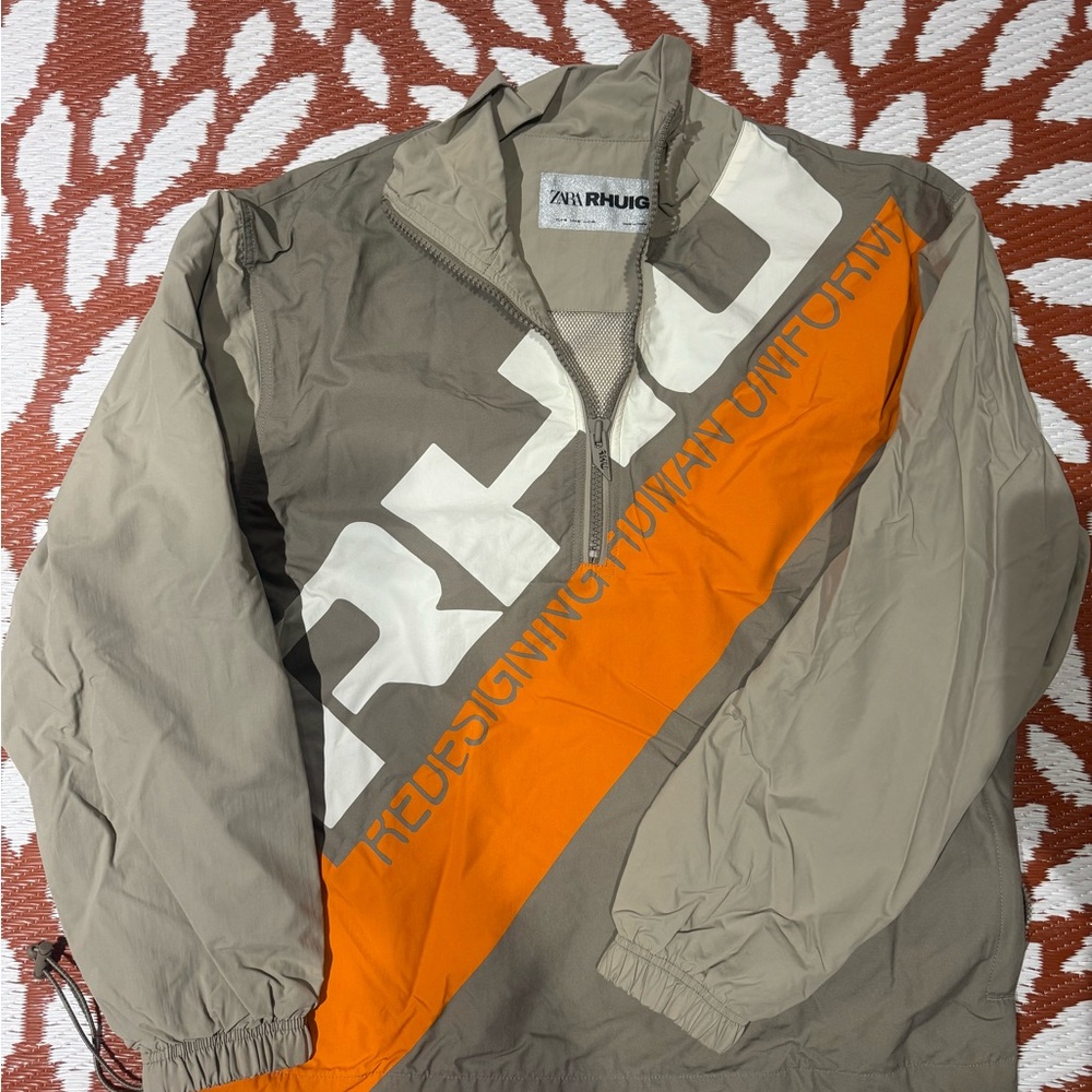 Zara Beige Windbreaker Jacket with Orange Accent